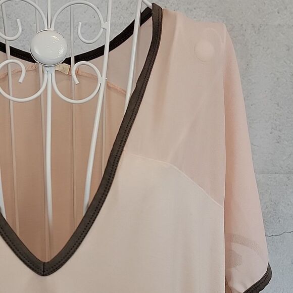 Euforia Bamboo Rayon Peach V-Neck Short Sleeve Top Womens Size L - Picture 4 of 10